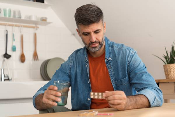 Uomo valuta interazione amoxicillina con altri farmaci