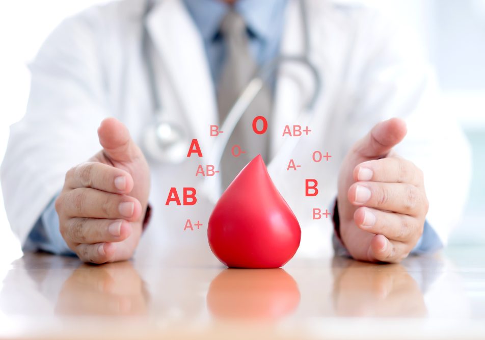 Dottore mostra immagine che rappresenta i gruppi sanguigni