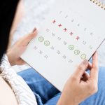 Donna controlla sul calendario le date del ciclo in anticipo