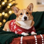cane sul divano con maglione di natale